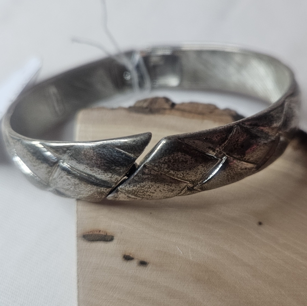 Vintage Monet Quilted Clamper Style Cuff Silver Tone 6.5 Inches